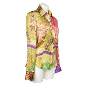 Etro Multicolor Floral Printed Silk Long Sleeve Top Size EU 42